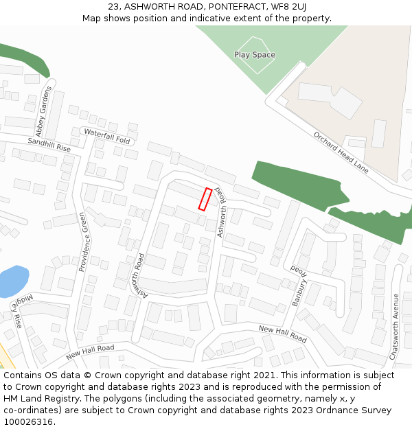 23, ASHWORTH ROAD, PONTEFRACT, WF8 2UJ: Location map and indicative extent of plot