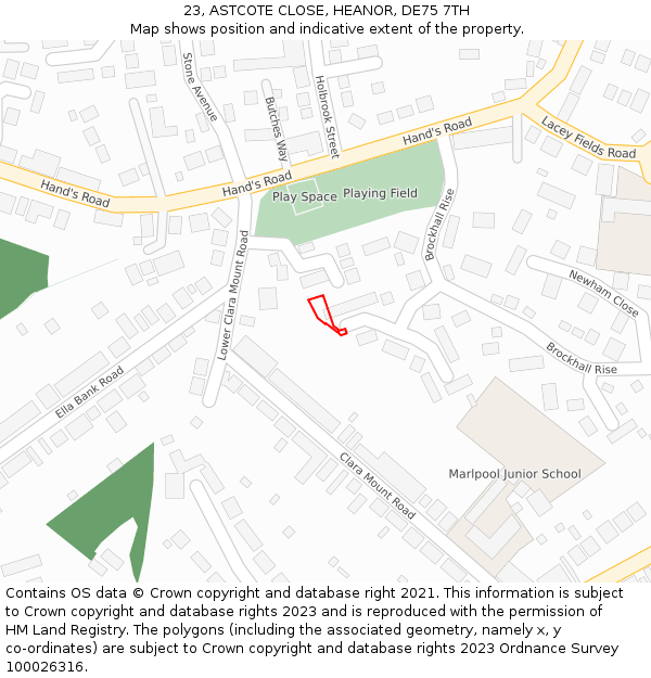 23, ASTCOTE CLOSE, HEANOR, DE75 7TH: Location map and indicative extent of plot