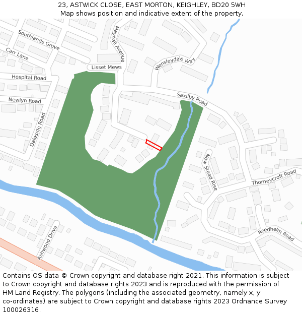 23, ASTWICK CLOSE, EAST MORTON, KEIGHLEY, BD20 5WH: Location map and indicative extent of plot