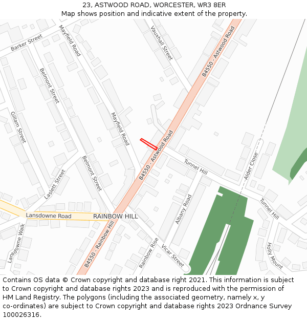 23, ASTWOOD ROAD, WORCESTER, WR3 8ER: Location map and indicative extent of plot