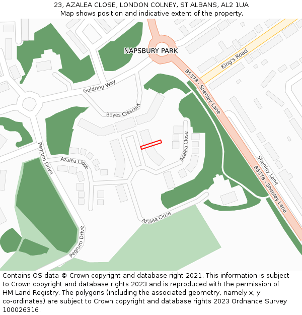 23, AZALEA CLOSE, LONDON COLNEY, ST ALBANS, AL2 1UA: Location map and indicative extent of plot