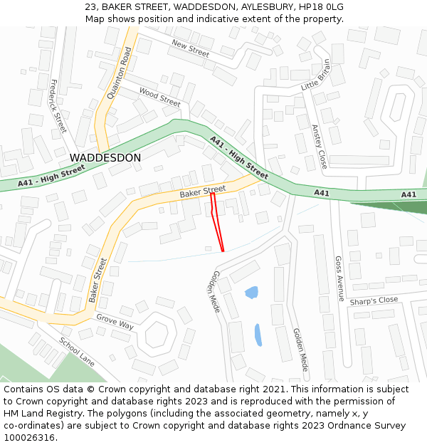 23, BAKER STREET, WADDESDON, AYLESBURY, HP18 0LG: Location map and indicative extent of plot