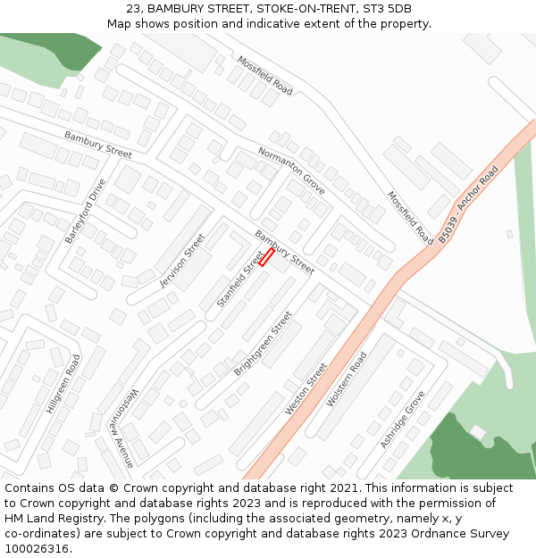 23, BAMBURY STREET, STOKE-ON-TRENT, ST3 5DB: Location map and indicative extent of plot