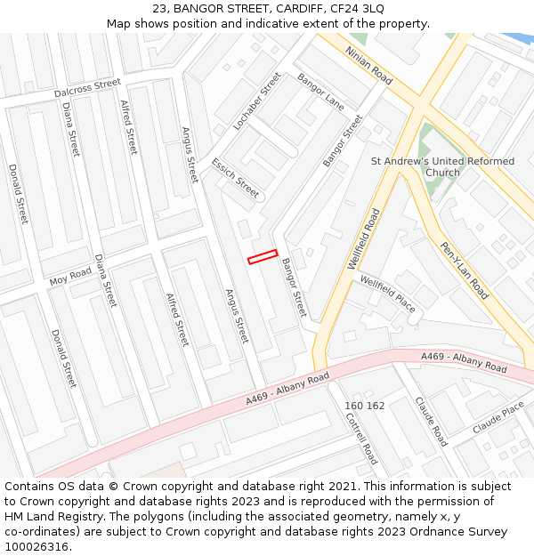 23, BANGOR STREET, CARDIFF, CF24 3LQ: Location map and indicative extent of plot