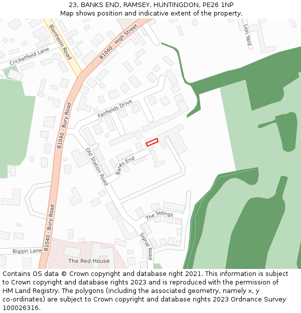 23, BANKS END, RAMSEY, HUNTINGDON, PE26 1NP: Location map and indicative extent of plot