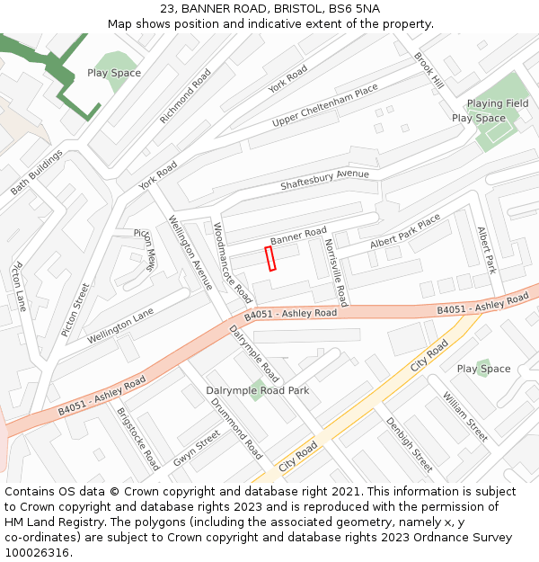 23, BANNER ROAD, BRISTOL, BS6 5NA: Location map and indicative extent of plot