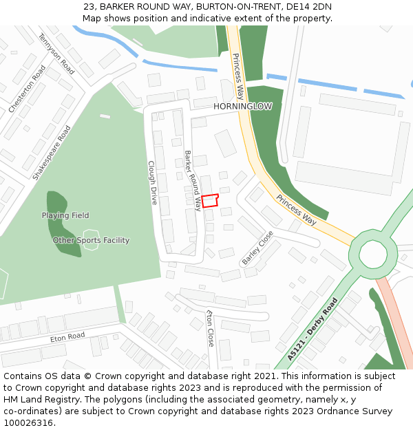 23, BARKER ROUND WAY, BURTON-ON-TRENT, DE14 2DN: Location map and indicative extent of plot
