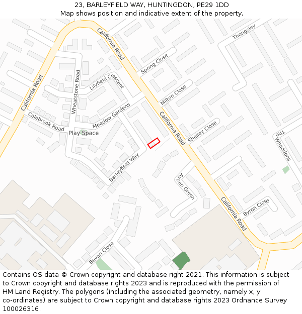 23, BARLEYFIELD WAY, HUNTINGDON, PE29 1DD: Location map and indicative extent of plot