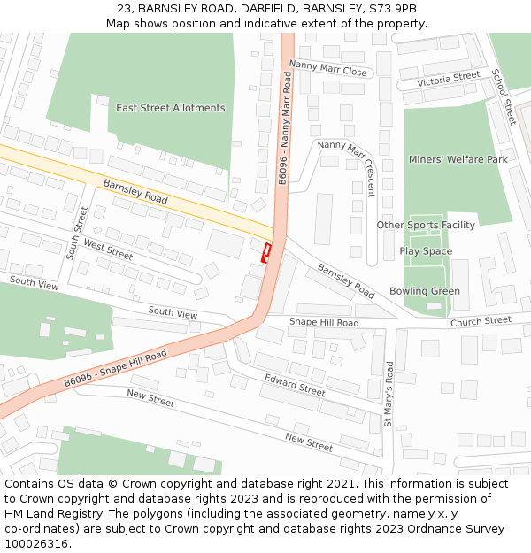23, BARNSLEY ROAD, DARFIELD, BARNSLEY, S73 9PB: Location map and indicative extent of plot