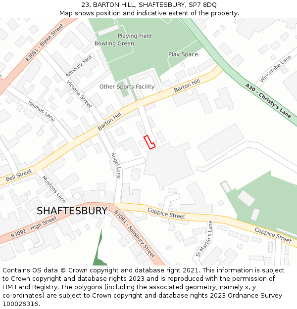 23, BARTON HILL, SHAFTESBURY, SP7 8DQ: Location map and indicative extent of plot