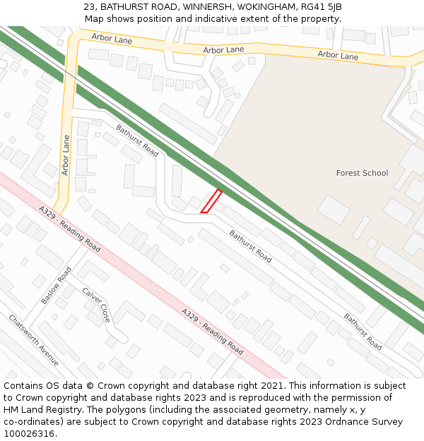 23, BATHURST ROAD, WINNERSH, WOKINGHAM, RG41 5JB: Location map and indicative extent of plot