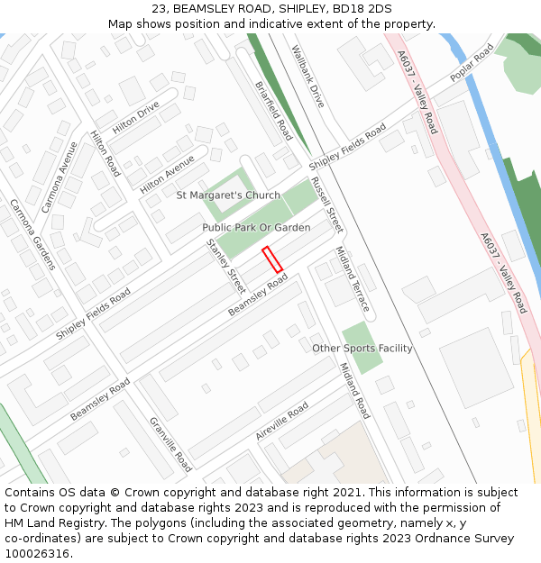 23, BEAMSLEY ROAD, SHIPLEY, BD18 2DS: Location map and indicative extent of plot
