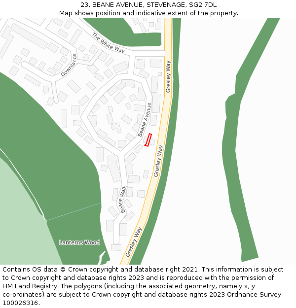23, BEANE AVENUE, STEVENAGE, SG2 7DL: Location map and indicative extent of plot