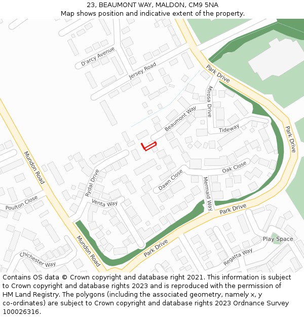 23, BEAUMONT WAY, MALDON, CM9 5NA: Location map and indicative extent of plot