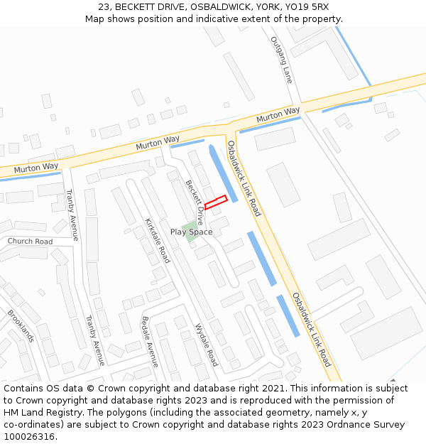 23, BECKETT DRIVE, OSBALDWICK, YORK, YO19 5RX: Location map and indicative extent of plot