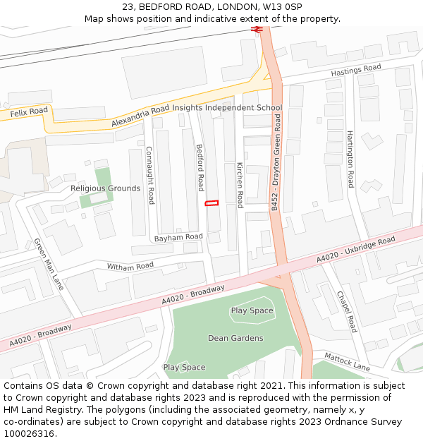 23, BEDFORD ROAD, LONDON, W13 0SP: Location map and indicative extent of plot