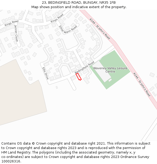 23, BEDINGFIELD ROAD, BUNGAY, NR35 1FB: Location map and indicative extent of plot