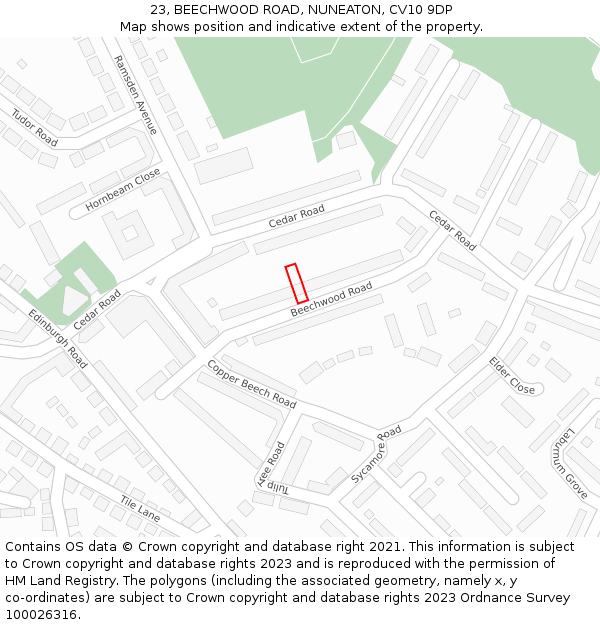 23, BEECHWOOD ROAD, NUNEATON, CV10 9DP: Location map and indicative extent of plot