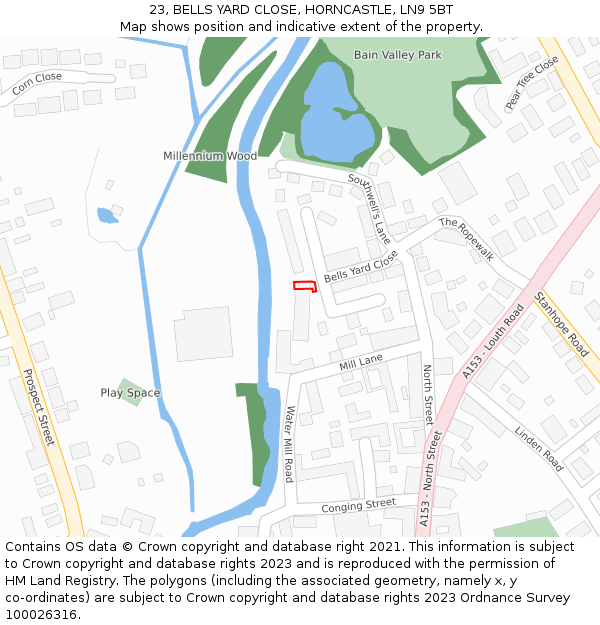 23, BELLS YARD CLOSE, HORNCASTLE, LN9 5BT: Location map and indicative extent of plot