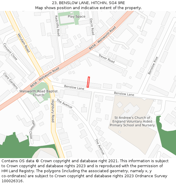 23, BENSLOW LANE, HITCHIN, SG4 9RE: Location map and indicative extent of plot
