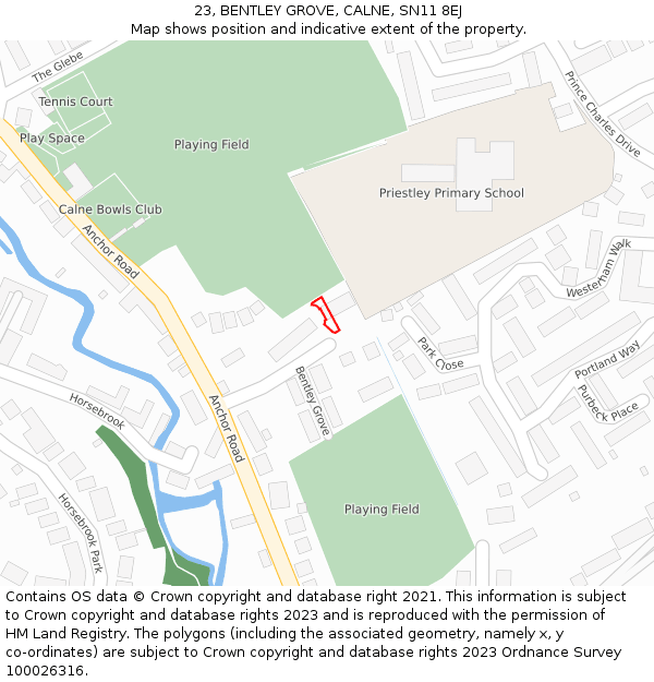 23, BENTLEY GROVE, CALNE, SN11 8EJ: Location map and indicative extent of plot