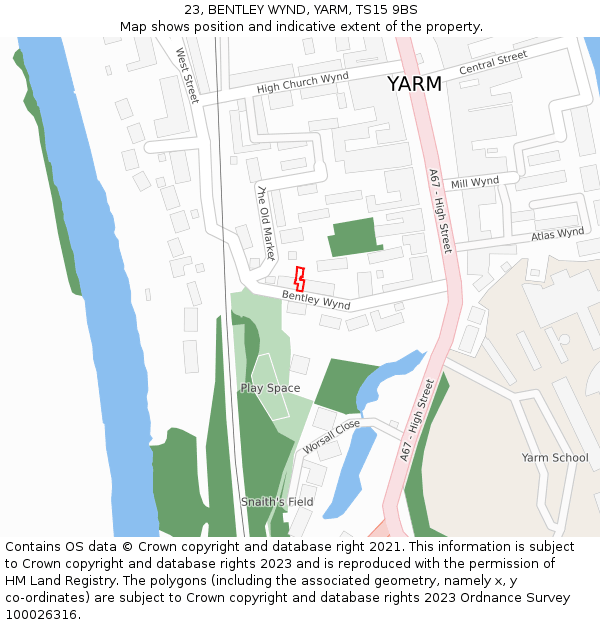23, BENTLEY WYND, YARM, TS15 9BS: Location map and indicative extent of plot