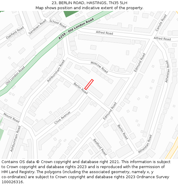 23, BERLIN ROAD, HASTINGS, TN35 5LH: Location map and indicative extent of plot