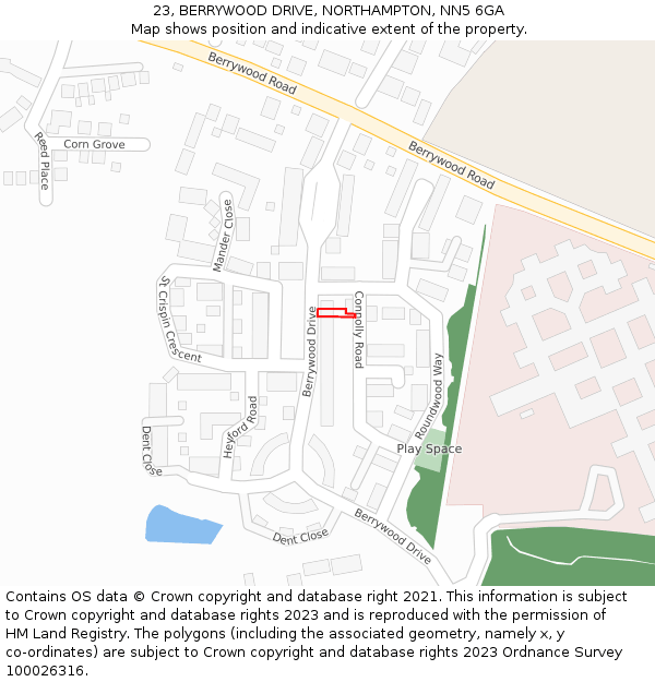 23, BERRYWOOD DRIVE, NORTHAMPTON, NN5 6GA: Location map and indicative extent of plot