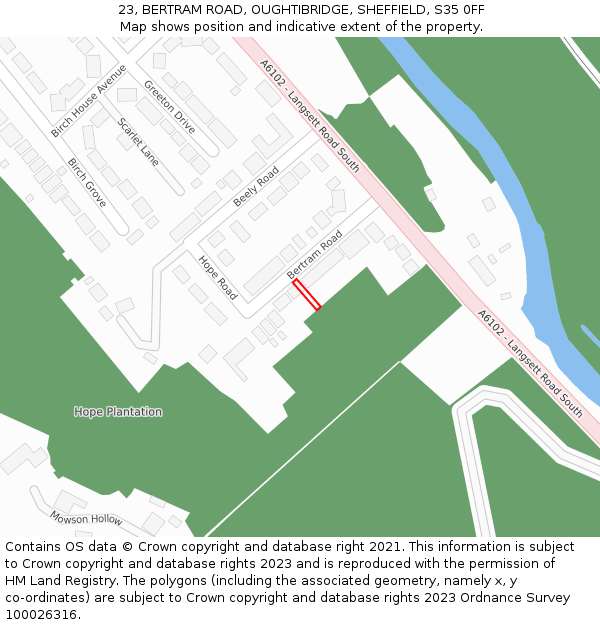23, BERTRAM ROAD, OUGHTIBRIDGE, SHEFFIELD, S35 0FF: Location map and indicative extent of plot