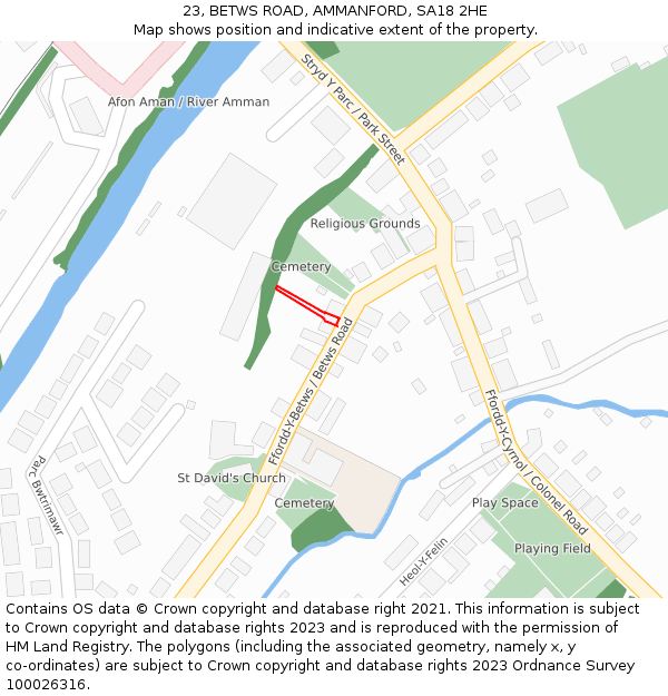 23, BETWS ROAD, AMMANFORD, SA18 2HE: Location map and indicative extent of plot