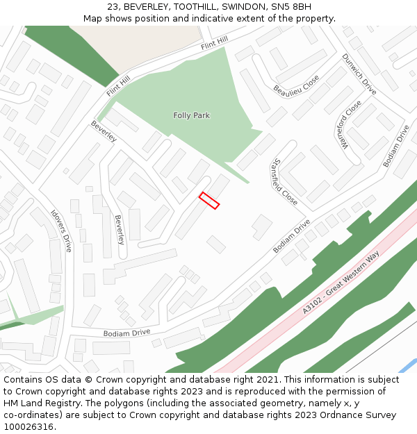 23, BEVERLEY, TOOTHILL, SWINDON, SN5 8BH: Location map and indicative extent of plot