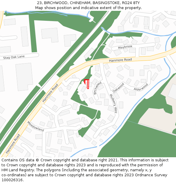 23, BIRCHWOOD, CHINEHAM, BASINGSTOKE, RG24 8TY: Location map and indicative extent of plot