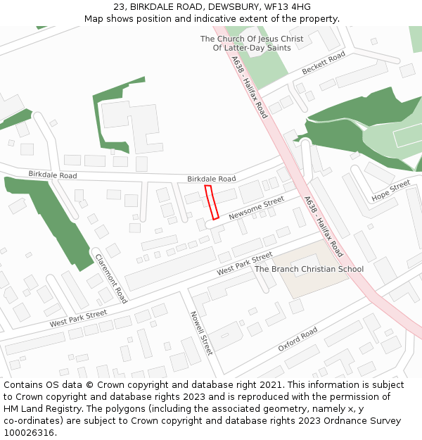 23, BIRKDALE ROAD, DEWSBURY, WF13 4HG: Location map and indicative extent of plot