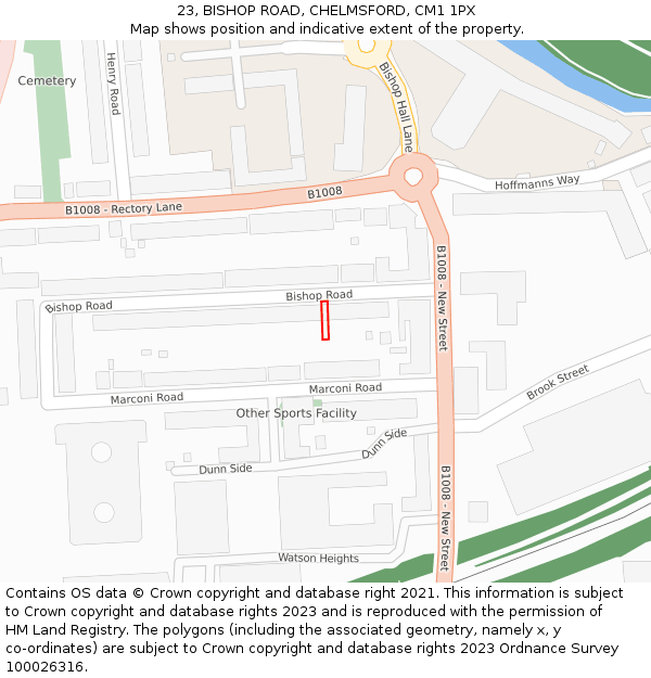 23, BISHOP ROAD, CHELMSFORD, CM1 1PX: Location map and indicative extent of plot