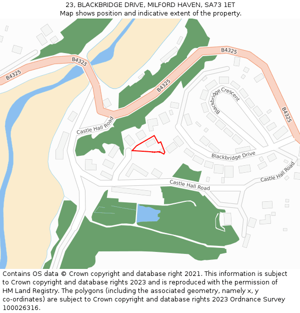 23, BLACKBRIDGE DRIVE, MILFORD HAVEN, SA73 1ET: Location map and indicative extent of plot