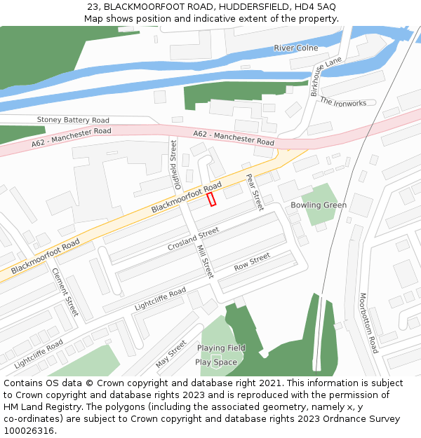 23, BLACKMOORFOOT ROAD, HUDDERSFIELD, HD4 5AQ: Location map and indicative extent of plot