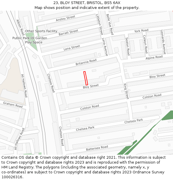 23, BLOY STREET, BRISTOL, BS5 6AX: Location map and indicative extent of plot