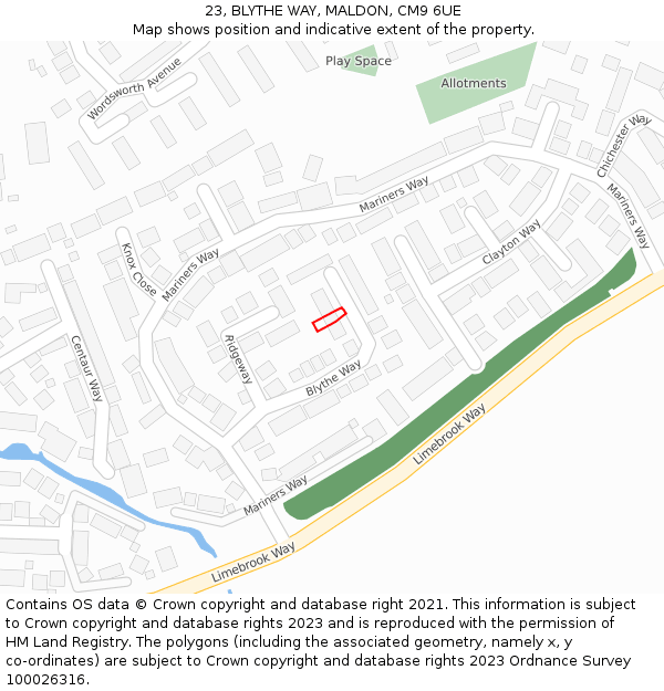 23, BLYTHE WAY, MALDON, CM9 6UE: Location map and indicative extent of plot