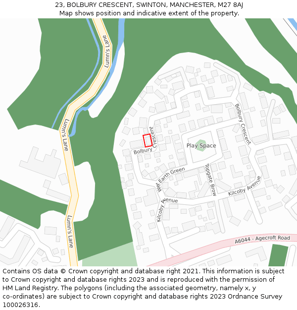 23, BOLBURY CRESCENT, SWINTON, MANCHESTER, M27 8AJ: Location map and indicative extent of plot