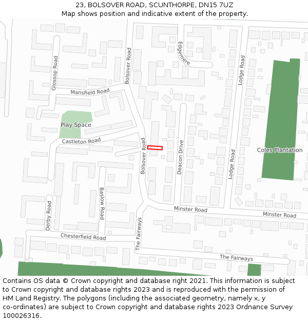 23, BOLSOVER ROAD, SCUNTHORPE, DN15 7UZ: Location map and indicative extent of plot