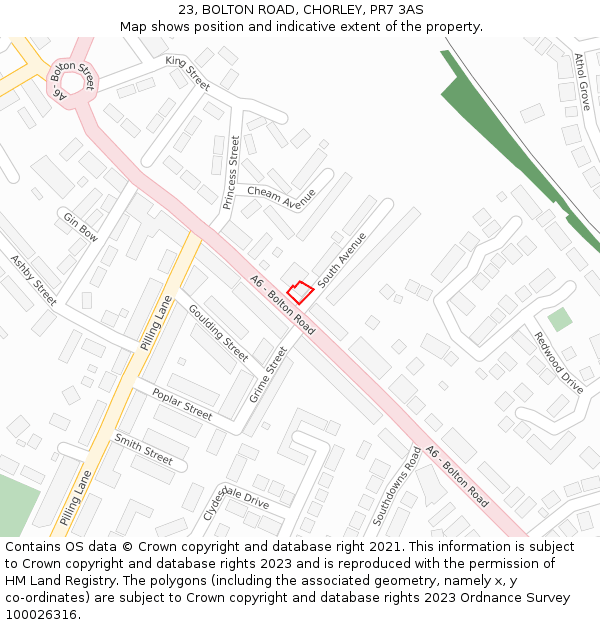 23, BOLTON ROAD, CHORLEY, PR7 3AS: Location map and indicative extent of plot