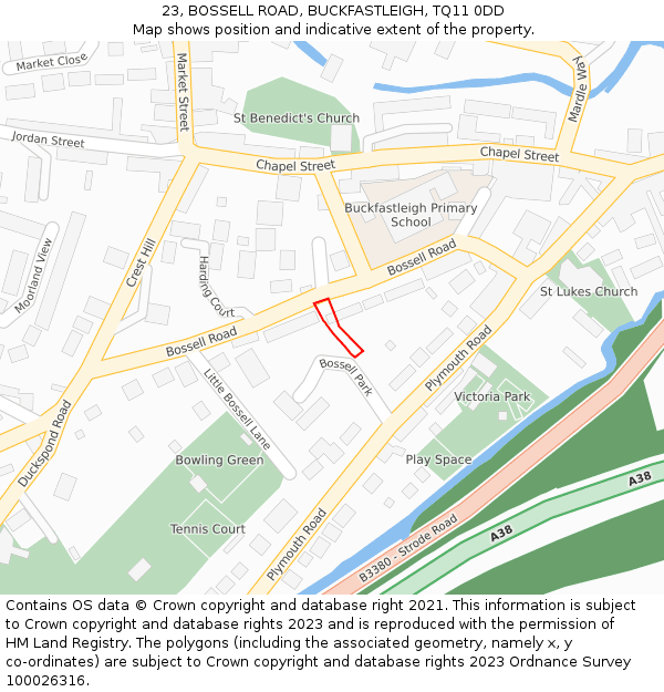 23, BOSSELL ROAD, BUCKFASTLEIGH, TQ11 0DD: Location map and indicative extent of plot
