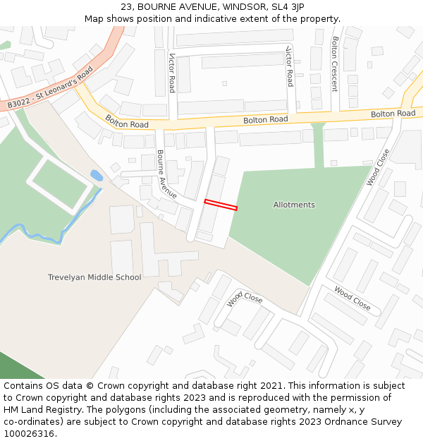 23, BOURNE AVENUE, WINDSOR, SL4 3JP: Location map and indicative extent of plot