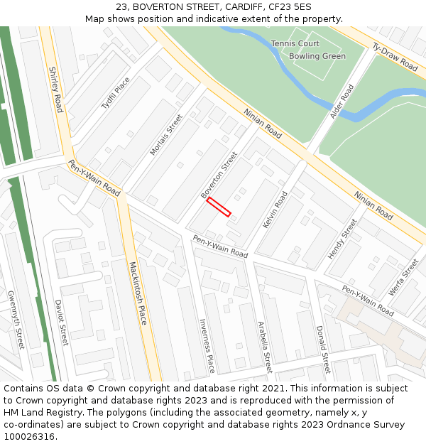 23, BOVERTON STREET, CARDIFF, CF23 5ES: Location map and indicative extent of plot