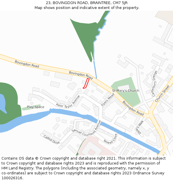 23, BOVINGDON ROAD, BRAINTREE, CM7 5JR: Location map and indicative extent of plot