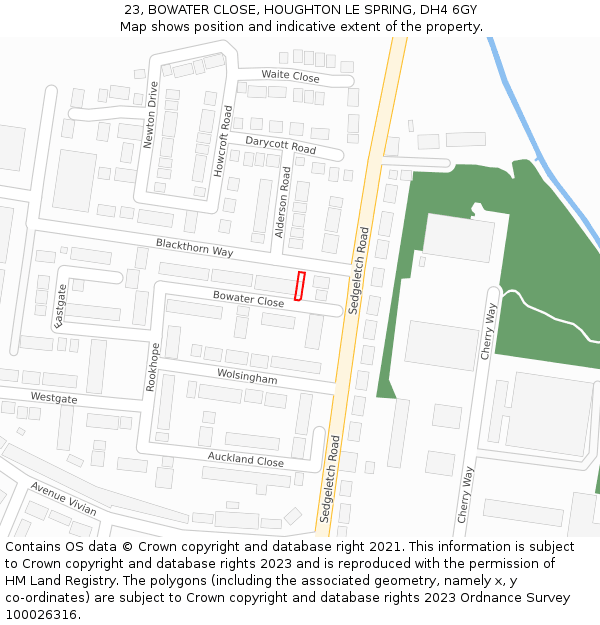 23, BOWATER CLOSE, HOUGHTON LE SPRING, DH4 6GY: Location map and indicative extent of plot