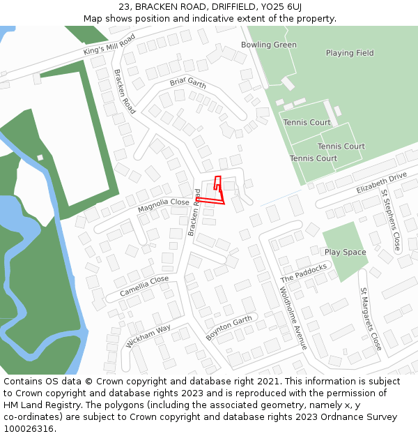 23, BRACKEN ROAD, DRIFFIELD, YO25 6UJ: Location map and indicative extent of plot