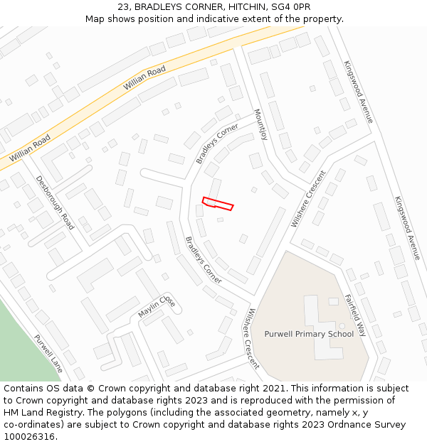 23, BRADLEYS CORNER, HITCHIN, SG4 0PR: Location map and indicative extent of plot