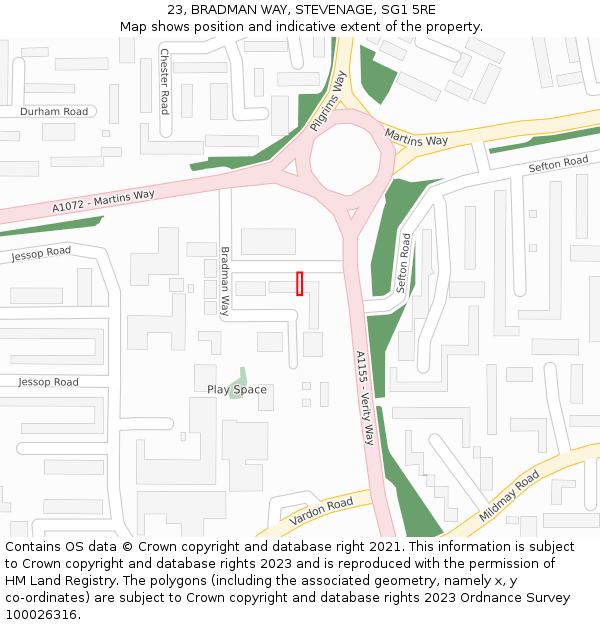 23, BRADMAN WAY, STEVENAGE, SG1 5RE: Location map and indicative extent of plot