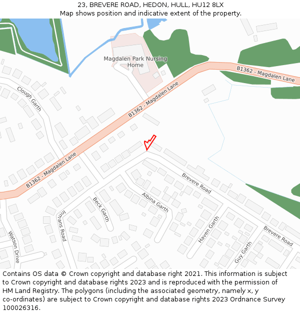 23, BREVERE ROAD, HEDON, HULL, HU12 8LX: Location map and indicative extent of plot
